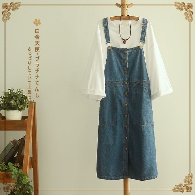 Váy yếm jean Sen nữ Nhật Bản