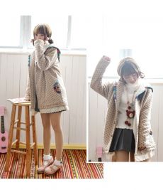 Áo khoác Mori girl chấm bi phối ren ở gấu áo