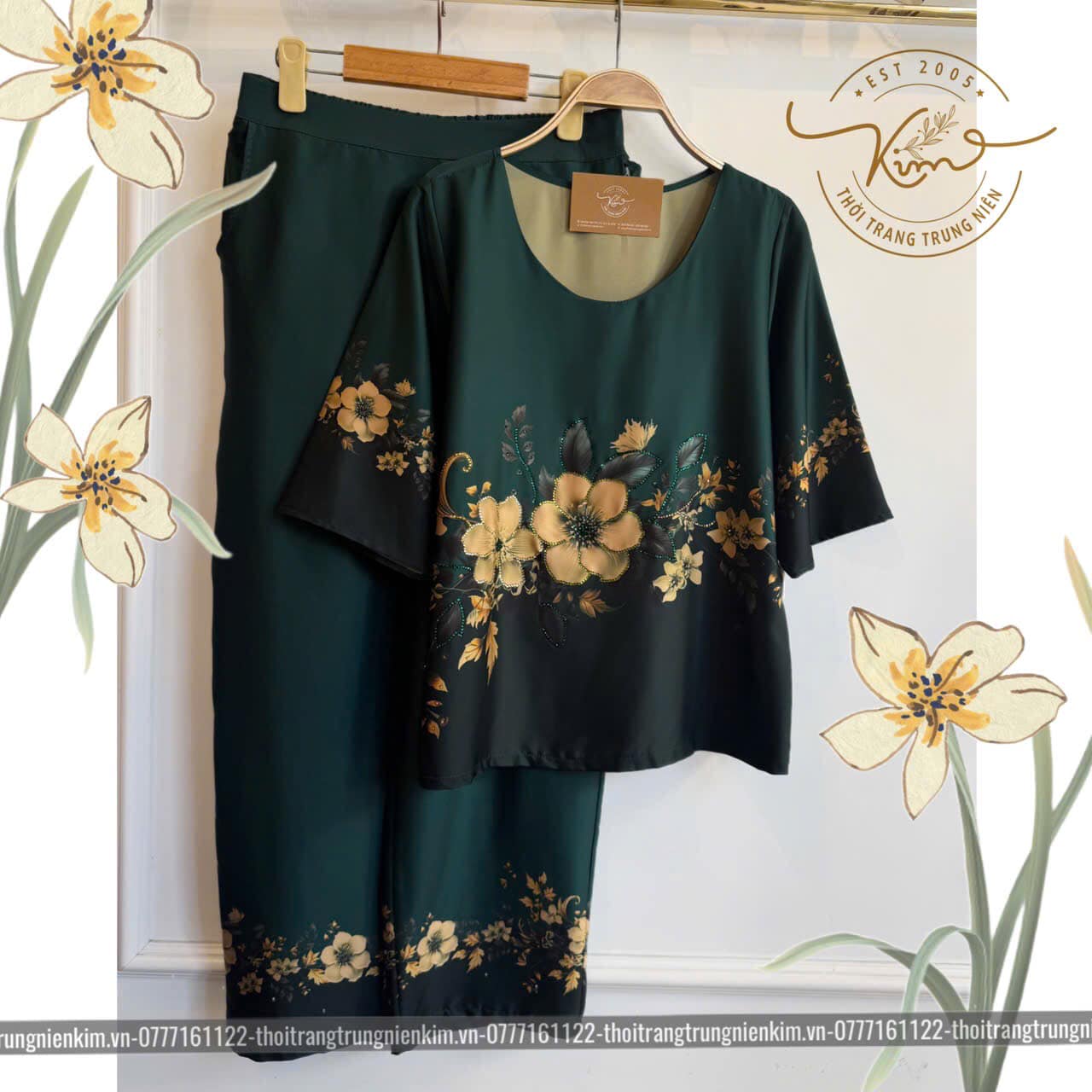 Set bộ lụa họa tiết hoa