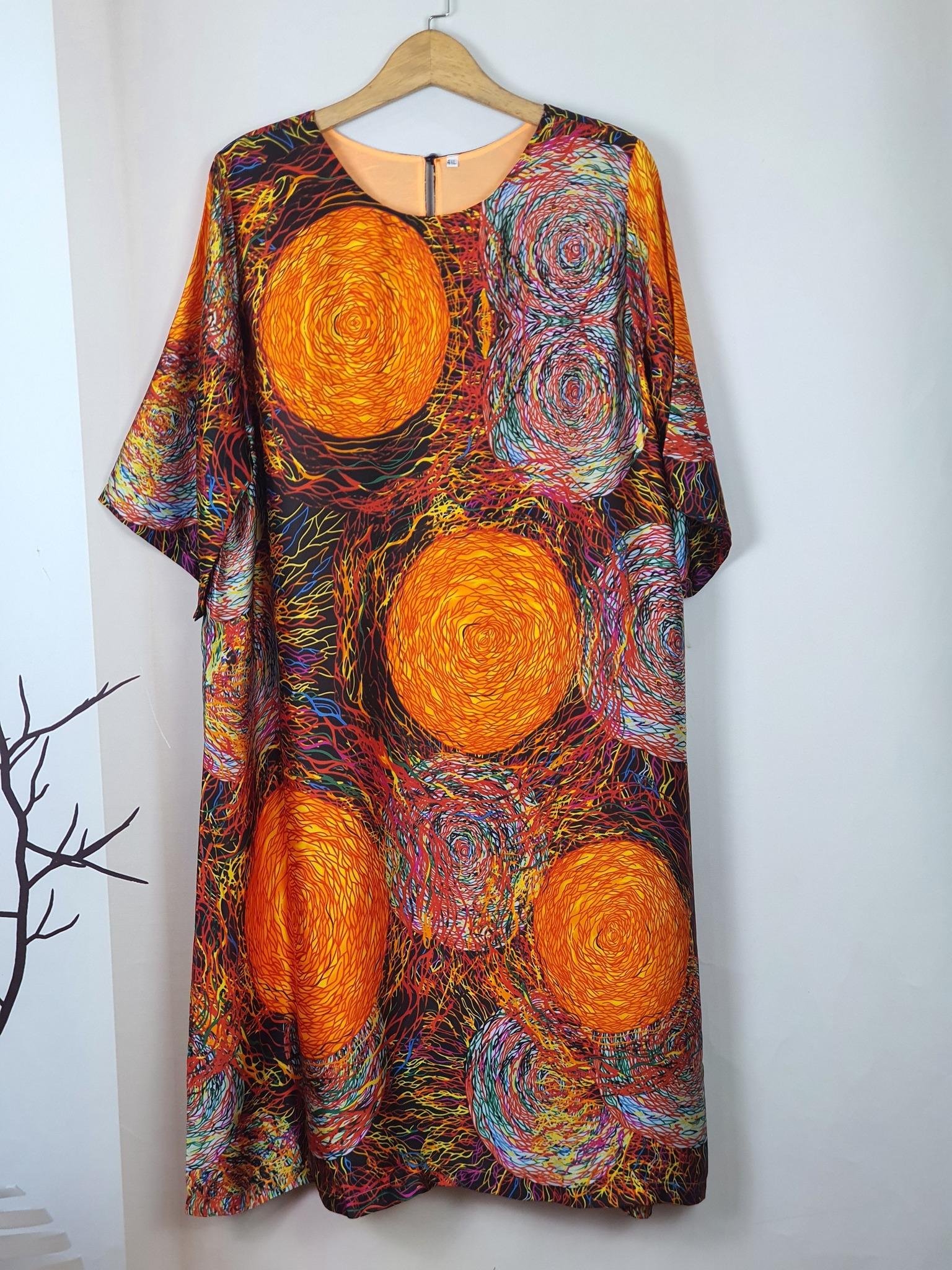 Đầm dáng suông họa tiết cam