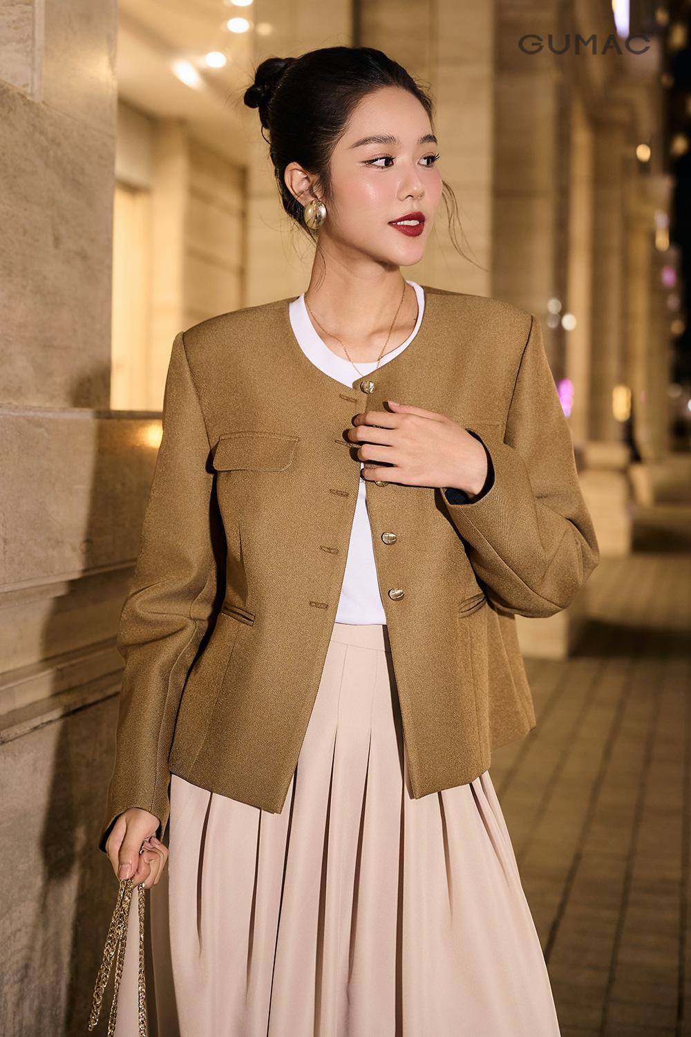 Áo khoác kiểu cổ tròn thanh lịch, sang trọng tại Gumac