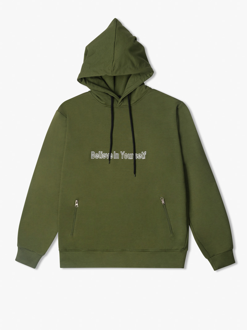 Áo hoodie believe màu rêu