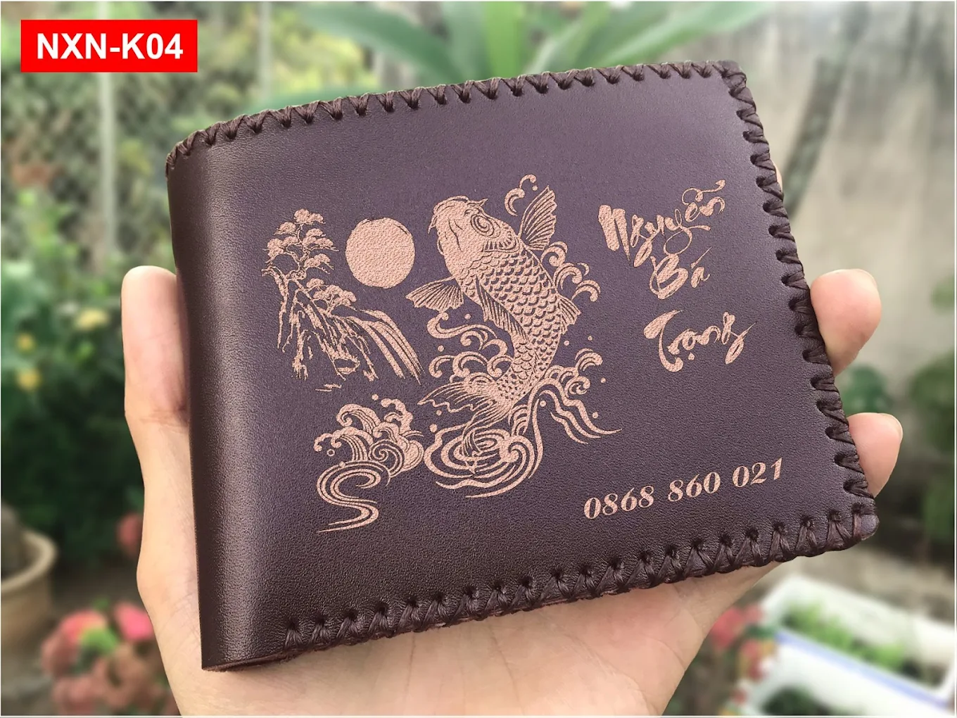 Ví da họa tiết cùng khắc tên tại J4M Leather Shop