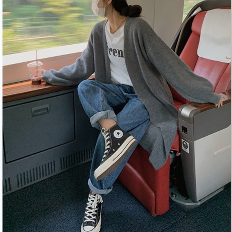 Áo khoác len cardigan nữ dệt kim dáng dài