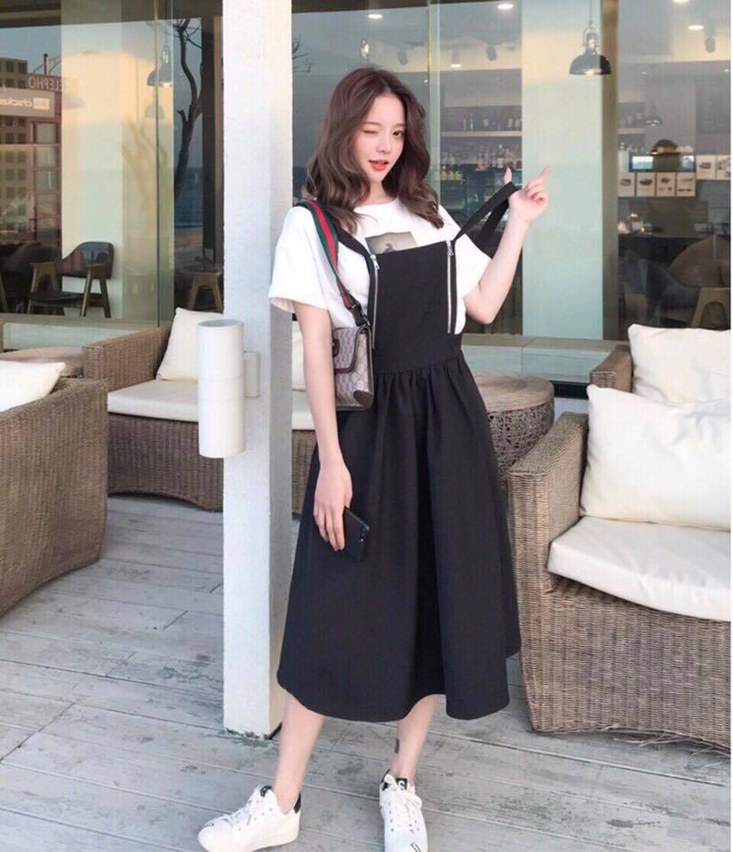 Yếm váy jean dáng dài đầm yếm bò nữ phong cách Hàn Quốc  Shopee Việt Nam