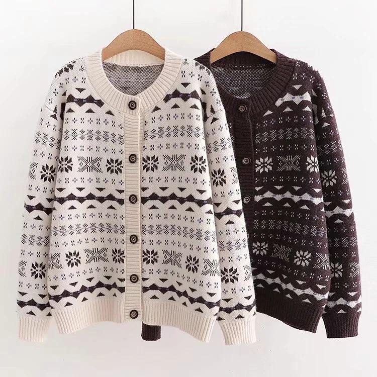 Áo khoác len cardigan nữ họa tiết bông tuyết