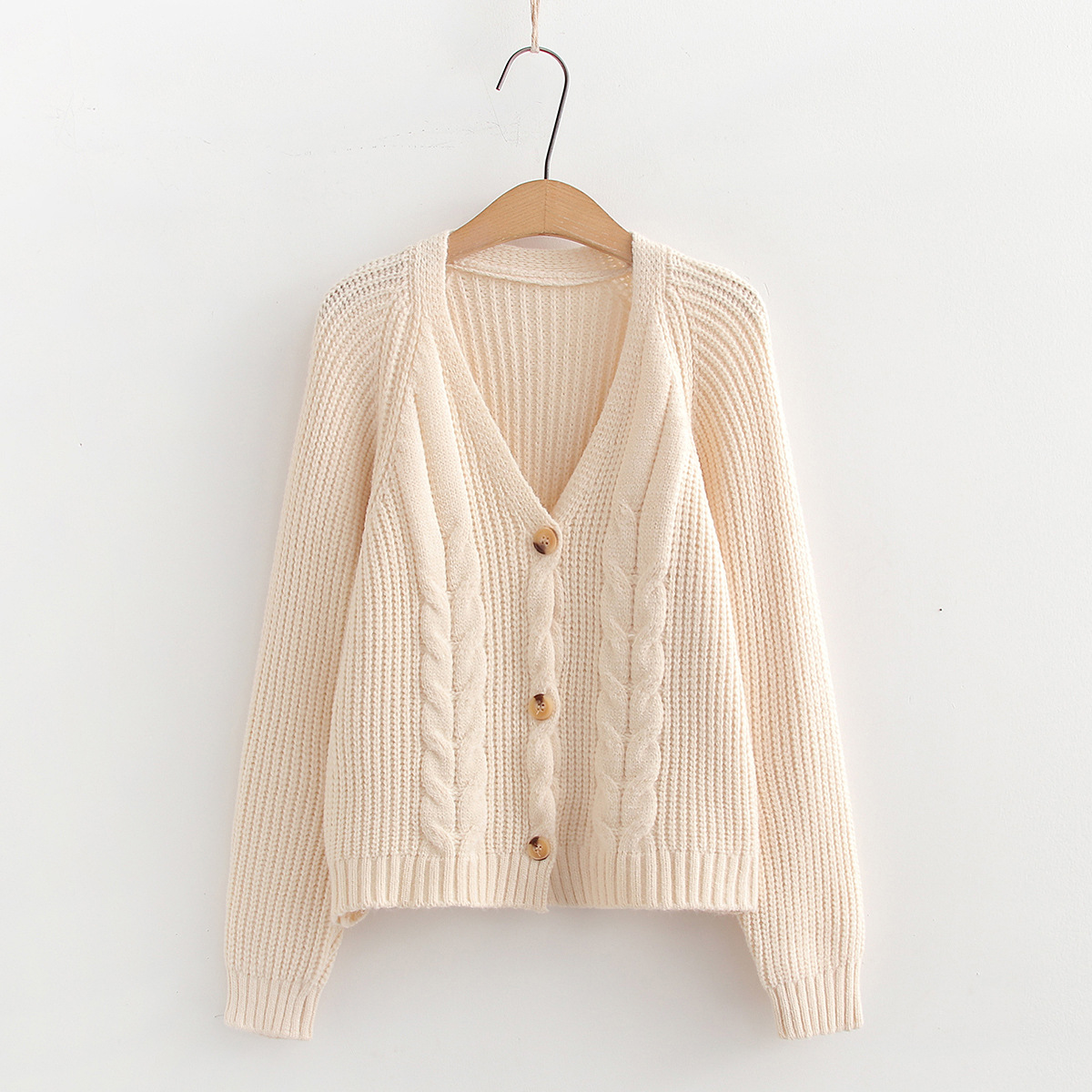 Áo len dệt kim cardigan kiểu dáng xoắn cổ chữ V phong cách Hàn quốc