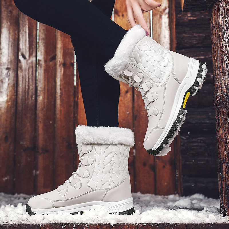 Giày boot đi tuyết nữ lót bông chống thấm nước và chống trượt mùa đông
