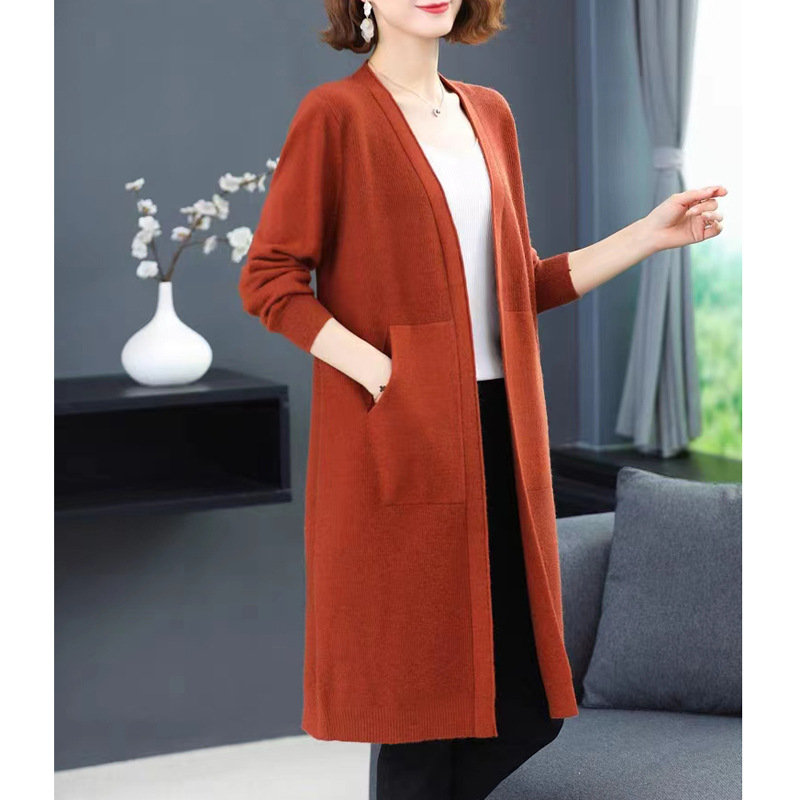 Áo khoác cardigan dệt kim dáng dài nữ mùa thu đông phong cách Hàn Quốc
