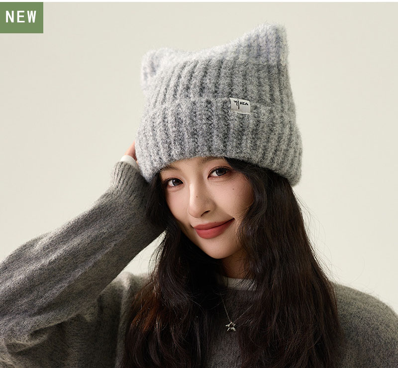 Mũ len nữ thiết kế tai mèo dễ thương lót nỉ giữ ấm thu đông