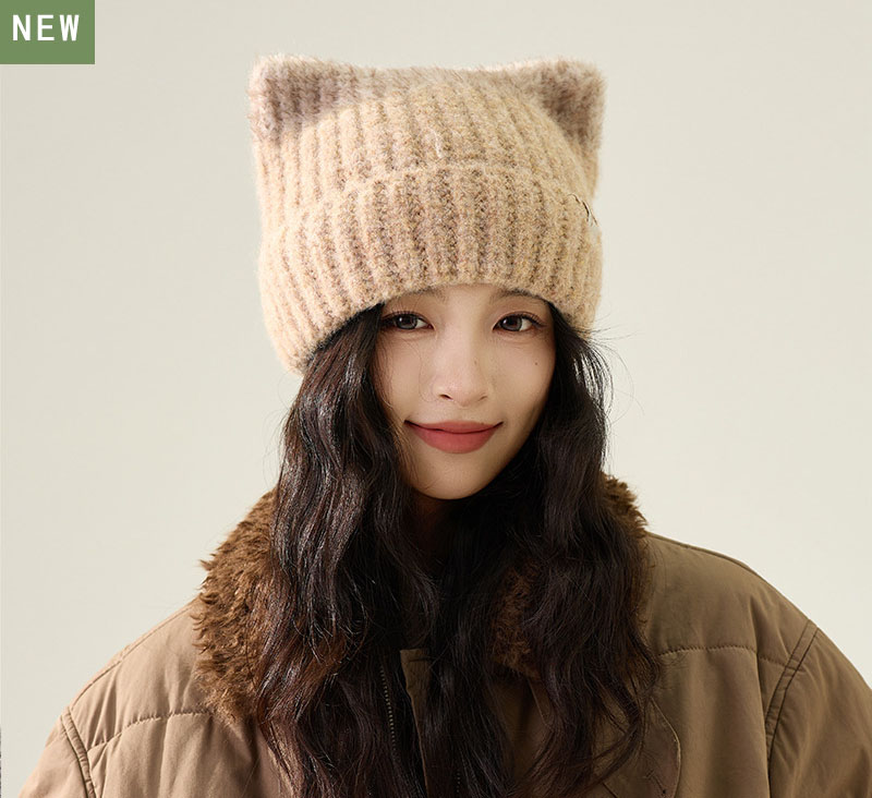 Mũ len nữ thiết kế tai mèo dễ thương lót nỉ giữ ấm thu đông