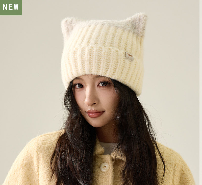 Mũ len nữ thiết kế tai mèo dễ thương lót nỉ giữ ấm thu đông
