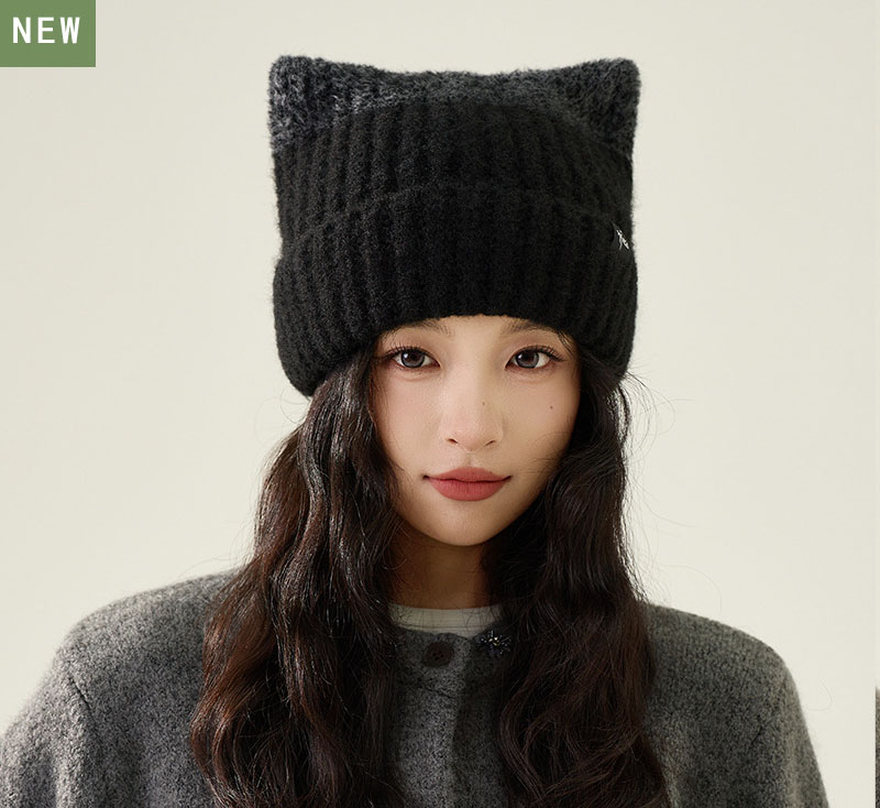 Mũ len nữ thiết kế tai mèo dễ thương lót nỉ giữ ấm thu đông