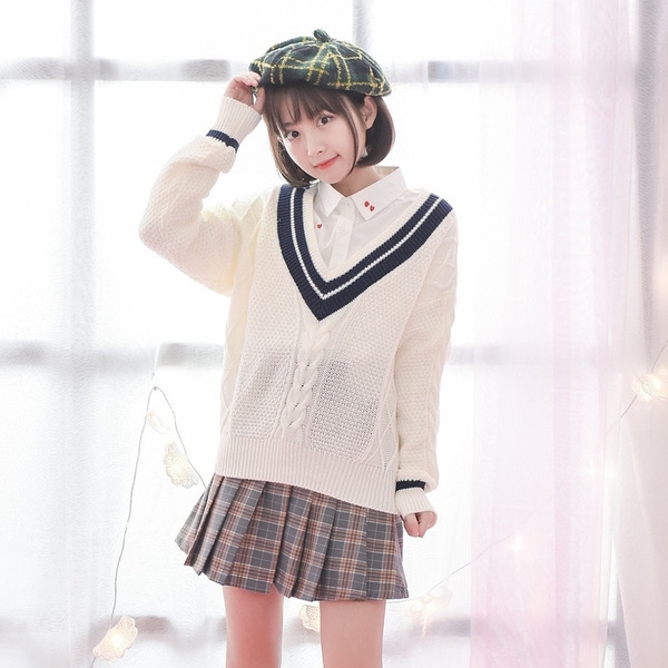 Học sinh Nhật Bản đan áo len nam giả nam mặc áo khoác đồng phục nữ