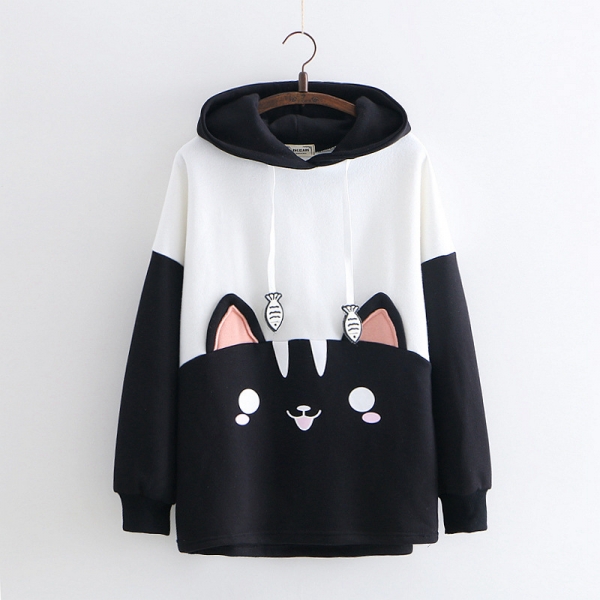 Áo hoodie hình mèo ăn cá