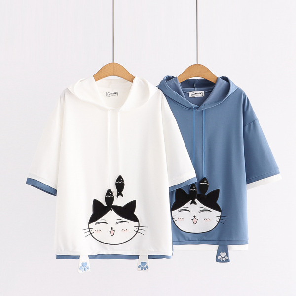 Áo hoodie nữ hình mèo và cá