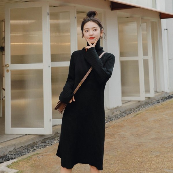 Mua Váy len nữ dáng dài suông đầm len cổ lọ màu đen be nâu basic phom rộng  hàng Quảng Châu cao cấp Style Hàn Quốc  Tiki