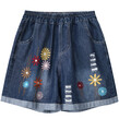 Quần short jean nữ lưng thun ống rộng thêu hoa rách nhẹ dáng rộng thoải mái trang phục mùa hè