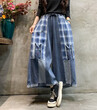 Quần váy ống rộng denim in họa tiết phối màu phong cách retro,... - ảnh 4