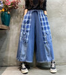 Quần váy ống rộng denim in họa tiết phối màu phong cách retro,... - ảnh 5