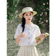 Set áo sơ mi trắng cổ đứng và quần ống rộng thêu ren - ảnh 1