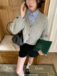 Áo len cardigan dệt kim ngắn eo cao màu trơn kiểu Hàn, tay phồng,... - ảnh 2