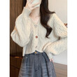 Áo len cardigan dệt kim ngắn eo cao màu trơn kiểu Hàn, tay phồng,... - ảnh 3