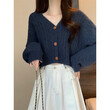 Áo len cardigan dệt kim ngắn eo cao màu trơn kiểu Hàn, tay phồng,... - ảnh 4