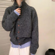 Áo khoác cardigan len nữ cổ cao, một hàng khuy - ảnh 2