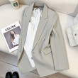 Áo khoác blazer nữ màu xám be, kiểu dáng thanh lịch, mặc đi làm - ảnh 1