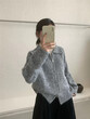 Áo len cardigan dệt kim nữ cổ bẻ, khóa kéo 2 đầu, sợi hoa mềm... - ảnh 2
