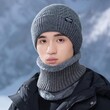Mũ len nam mùa đông giữ ấm, chống gió, kèm khăn cổ có lót lông dày dặn