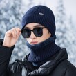 Mũ len nam mùa đông giữ ấm, chống gió, kèm khăn cổ có lót lông dày dặn