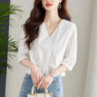 Áo sơ mi nữ ngắn tay cổ chữ V