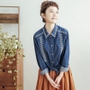 Áo denim phối ren trắng tinh tế