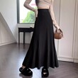 Chân váy xếp ly dáng chữ A dài trung bình thiết kế mới thu đông chất liệu len đan cạp cao tôn dáng che hông dáng xòe rộng giúp thon gọn
