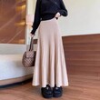 Chân váy xếp ly dáng chữ A dài trung bình thiết kế mới thu đông chất liệu len đan cạp cao tôn dáng che hông dáng xòe rộng giúp thon gọn
