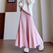 Chân váy xếp ly dáng chữ A dài trung bình thiết kế mới thu đông chất liệu len đan cạp cao tôn dáng che hông dáng xòe rộng giúp thon gọn