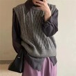 Áo len gile nữ dáng rộng không tay cổ tròn thu đông 