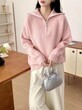 Áo len dệt kim nữ kiểu lười, cổ cao nửa khóa kéo