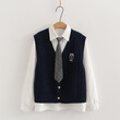 Bộ áo len gile cardigan + áo sơ mi nữ đính cavat