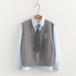 Bộ áo len gile cardigan + áo sơ mi nữ đính cavat