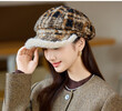 Mũ nồi caro nữ lót lông cừu dày giữ ấm mùa thu đông