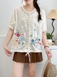 Áo nữ tay ngắn cổ đứng thêu hoa nhỏ