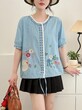 Áo nữ tay ngắn cổ đứng thêu hoa nhỏ