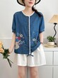 Áo nữ tay ngắn cổ đứng thêu hoa nhỏ