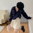 Áo khoác len cardigan nữ dệt kim thêu hoa phong cách retro