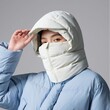 Mũ trùm đầu nữ liền cổ và mặt nạ, mùa đông có lót nỉ, giữ ấm