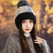 Mũ len phối màu kẻ caro phong cách Hàn Quốc, có quả bông dễ thương, lót nỉ giữ ấm, thích hợp cho mùa thu đông