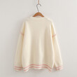 Áo khoác len cardigan họa tiết gấu hoạt hình dễ thương, áo sơ mi cổ phối ren trắng dành cho nữ